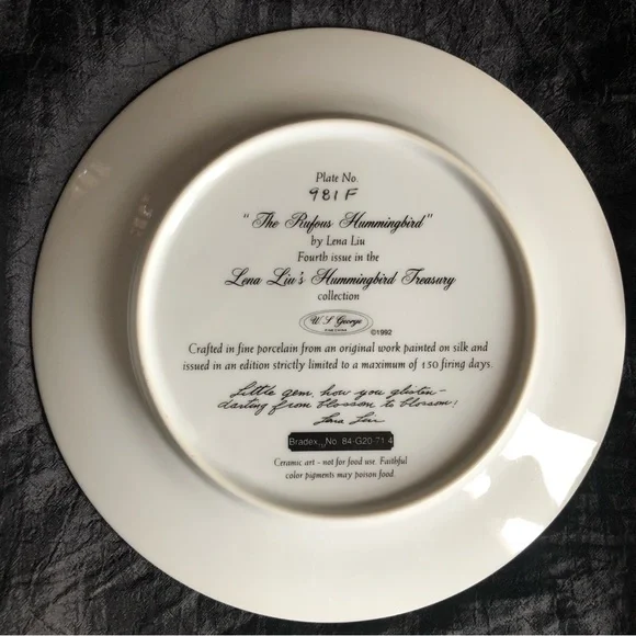 Collectible Decorative Plates: Lena Liu’s Hummingbird Treasury Set of 6 - Picture 12 of 17